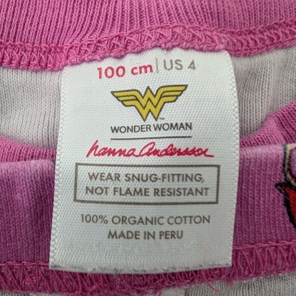 Hanna Andersson 100 Wonder Woman Pajama Set Girls Size 4 Pink Organic Cotton - Picture 5 of 8